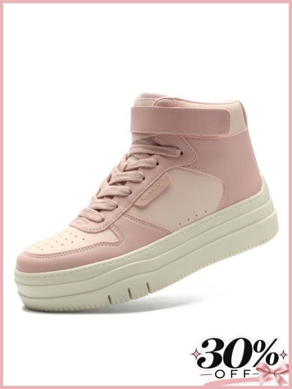 High Top Platform Sneakers, Faux Leather, Lace-Up, Velcro Strap